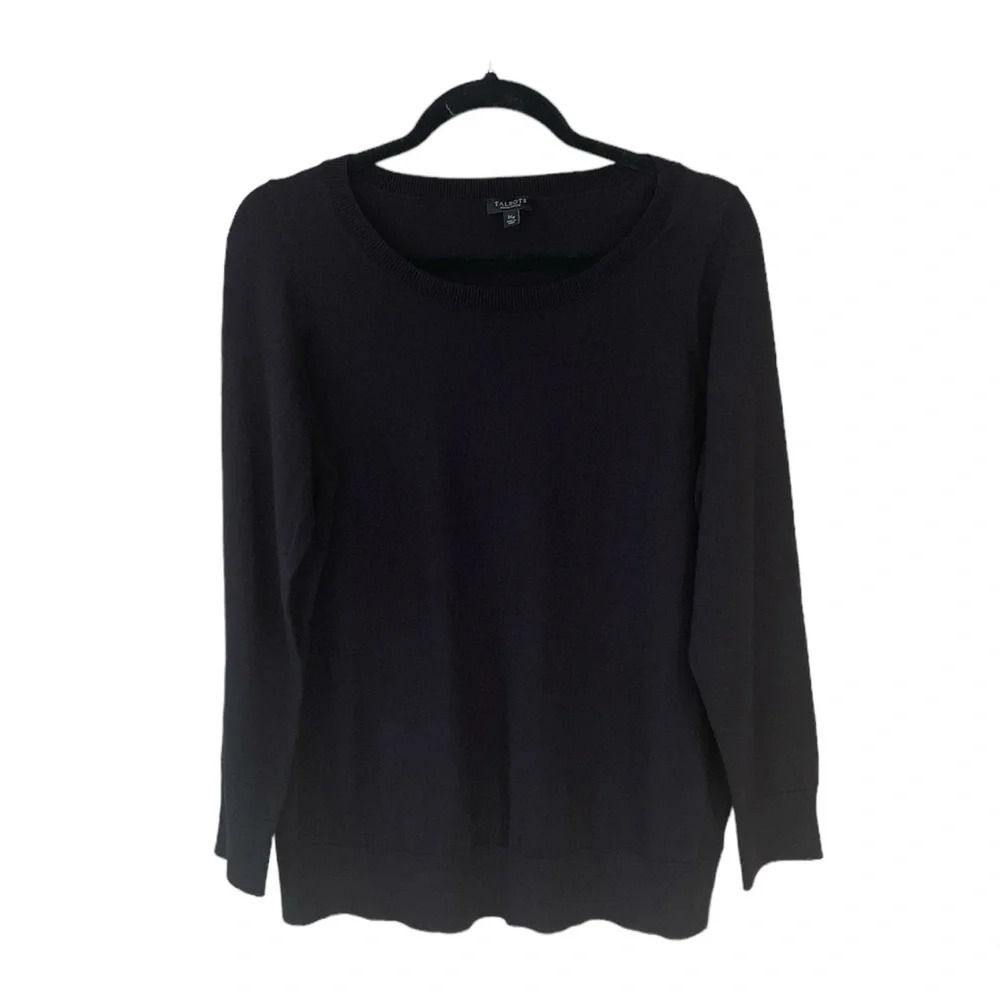 Talbots Petite Sweater Size 1XP Cotton Blend Long Sleeve Pullover Black Casual